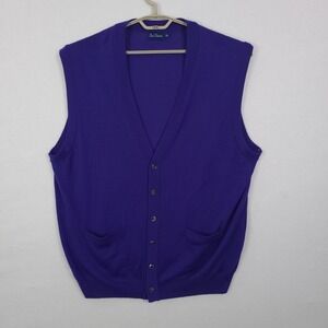 Paul Frederick Merino Wool Button Front Cardigan Sweater Vest Mns 3XL Blue